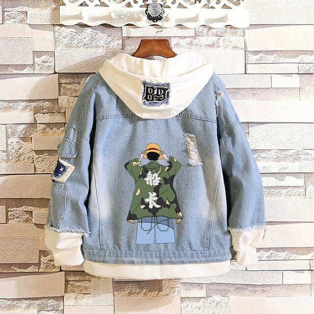 One Piece Luffy Men's and Women's Denim Jacket Hoodie