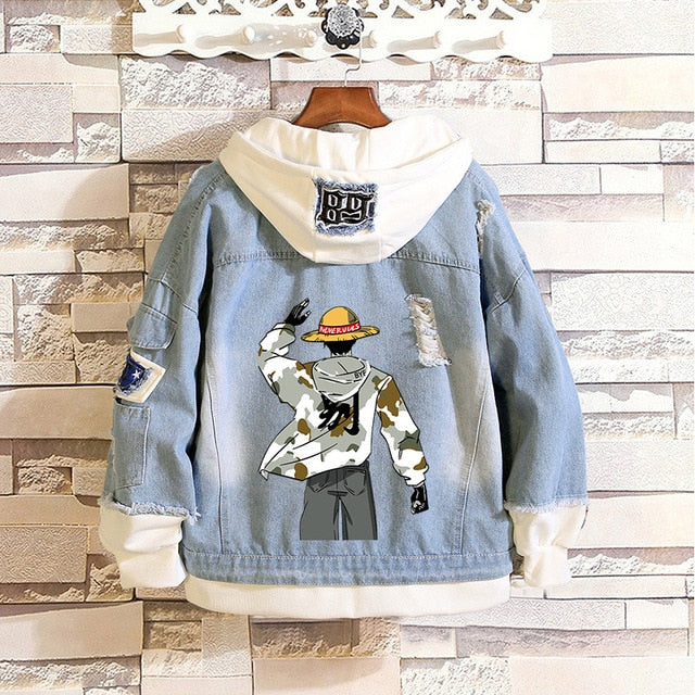 One Piece Luffy Men's and Women's Denim Jacket Hoodie